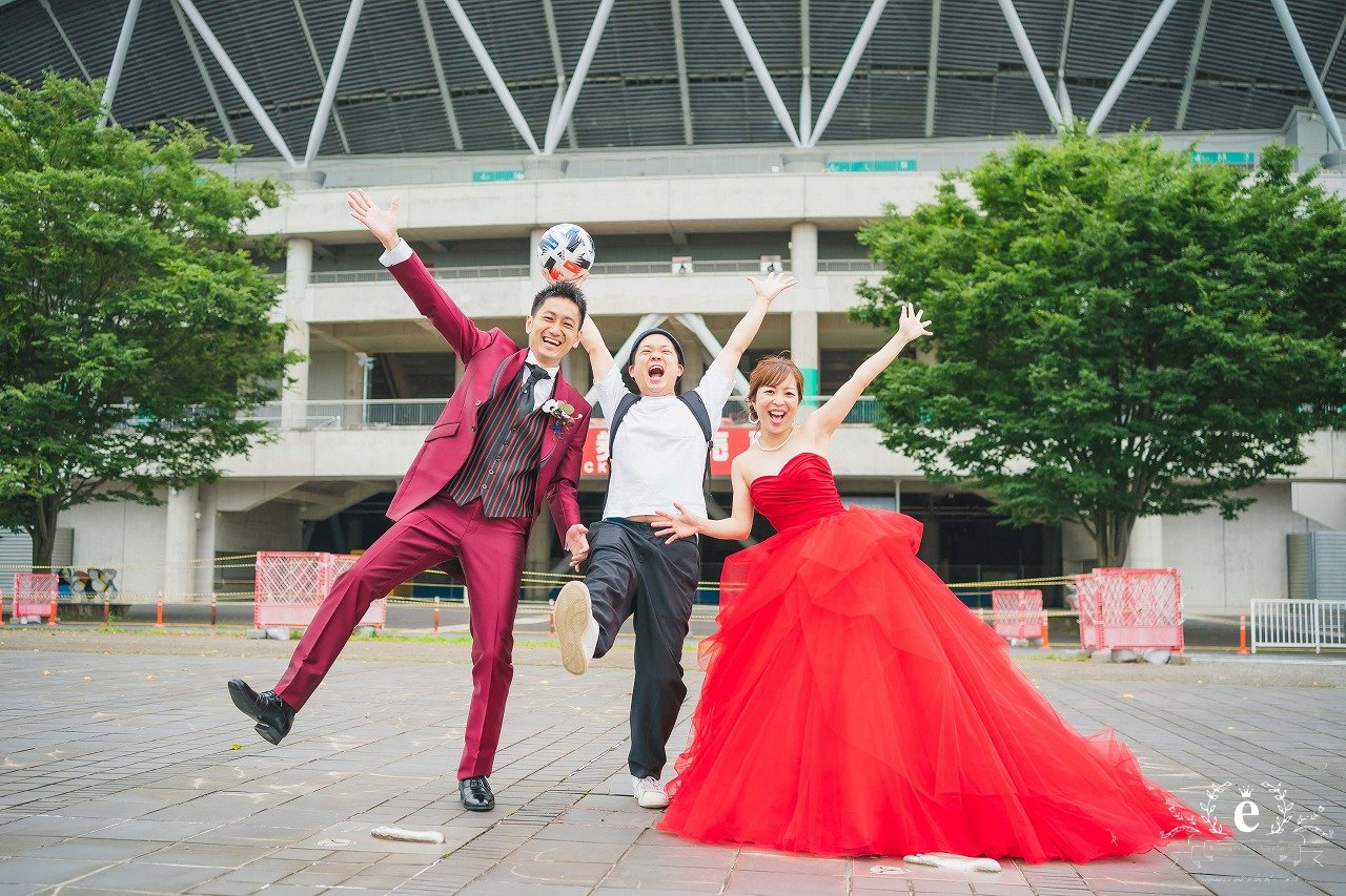 カシマスタジアム　前撮り　フォトウェディング　洋装　サッカー　ファン　鹿島　水戸　エクラ